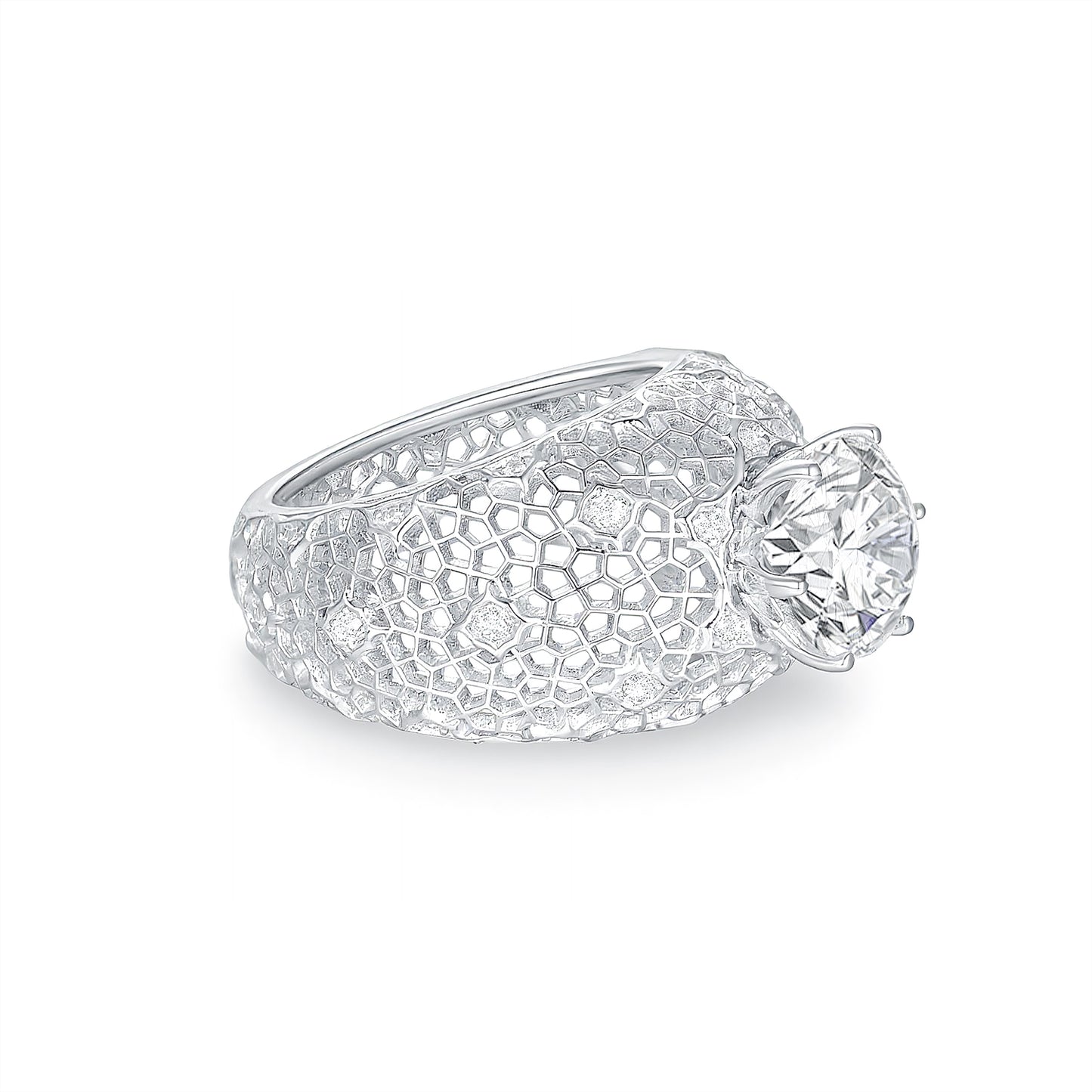 Exquisite Honeycomb Dome Ring – 5ct Round Cut Simulated Diamond in S925 Sterling Silver