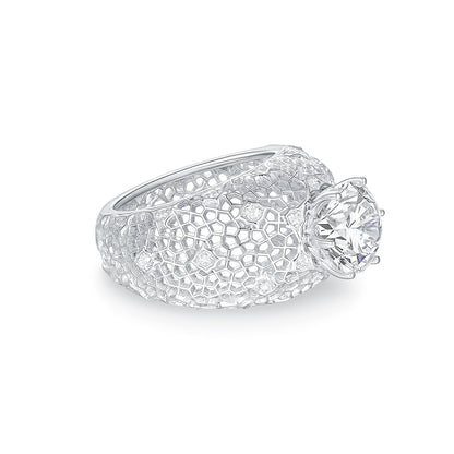 Exquisite Honeycomb Dome Ring – 5ct Round Cut Simulated Diamond in S925 Sterling Silver