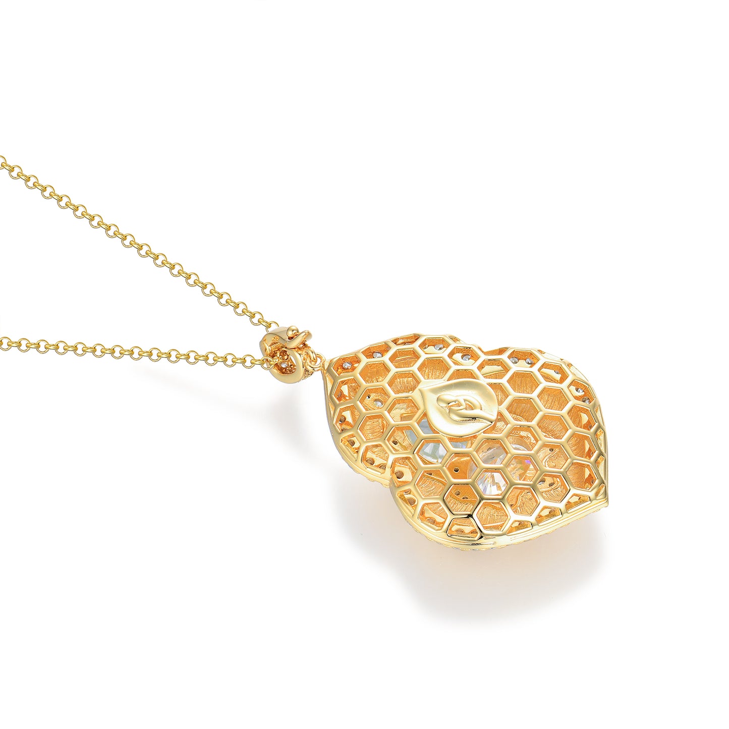 Royal Radiance Pendant Necklace - S925 Sterling Silver & Simulated Diamond - Ornate Brushed Gold Finish Statement Piece