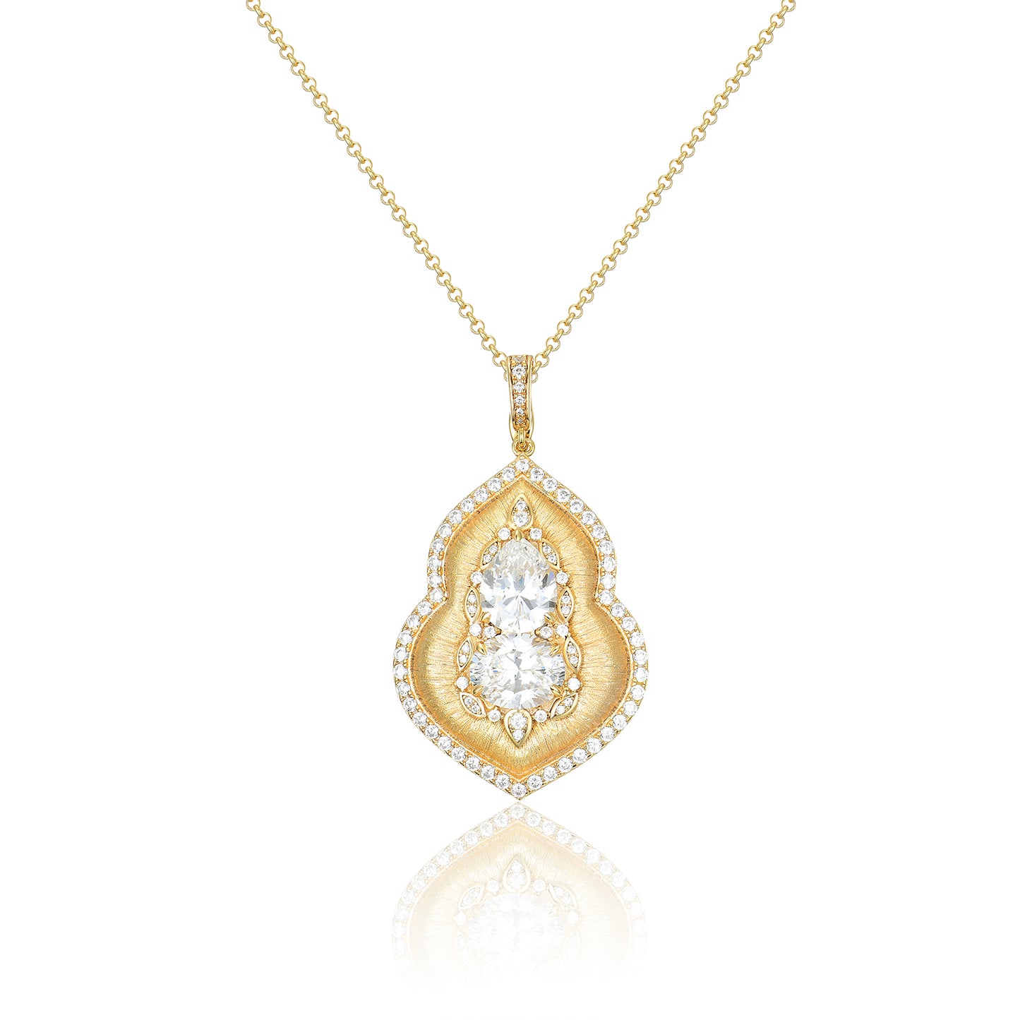 Royal Radiance Pendant Necklace - S925 Sterling Silver & Simulated Diamond - Ornate Brushed Gold Finish Statement Piece