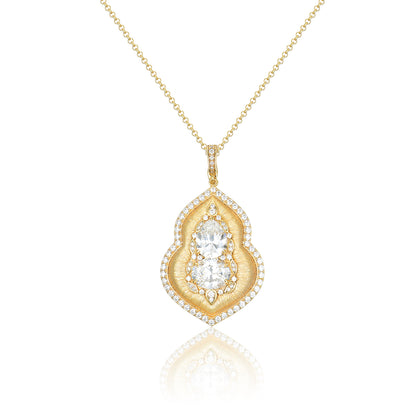 Royal Radiance Pendant Necklace - S925 Sterling Silver & Simulated Diamond - Ornate Brushed Gold Finish Statement Piece