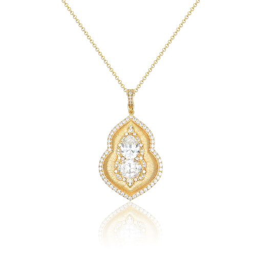 Royal Radiance Pendant Necklace - S925 Sterling Silver & Simulated Diamond - Ornate Brushed Gold Finish Statement Piece