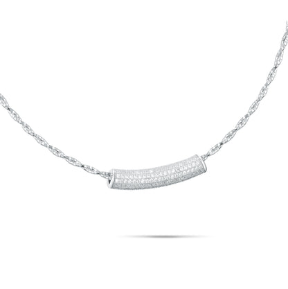 Dainty 925 Sterling Silver Curved Bar Necklace with Pave Simulated Diamonds - Minimalist Jewelry for Her