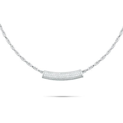 Dainty 925 Sterling Silver Curved Bar Necklace with Pave Simulated Diamonds - Minimalist Jewelry for Her