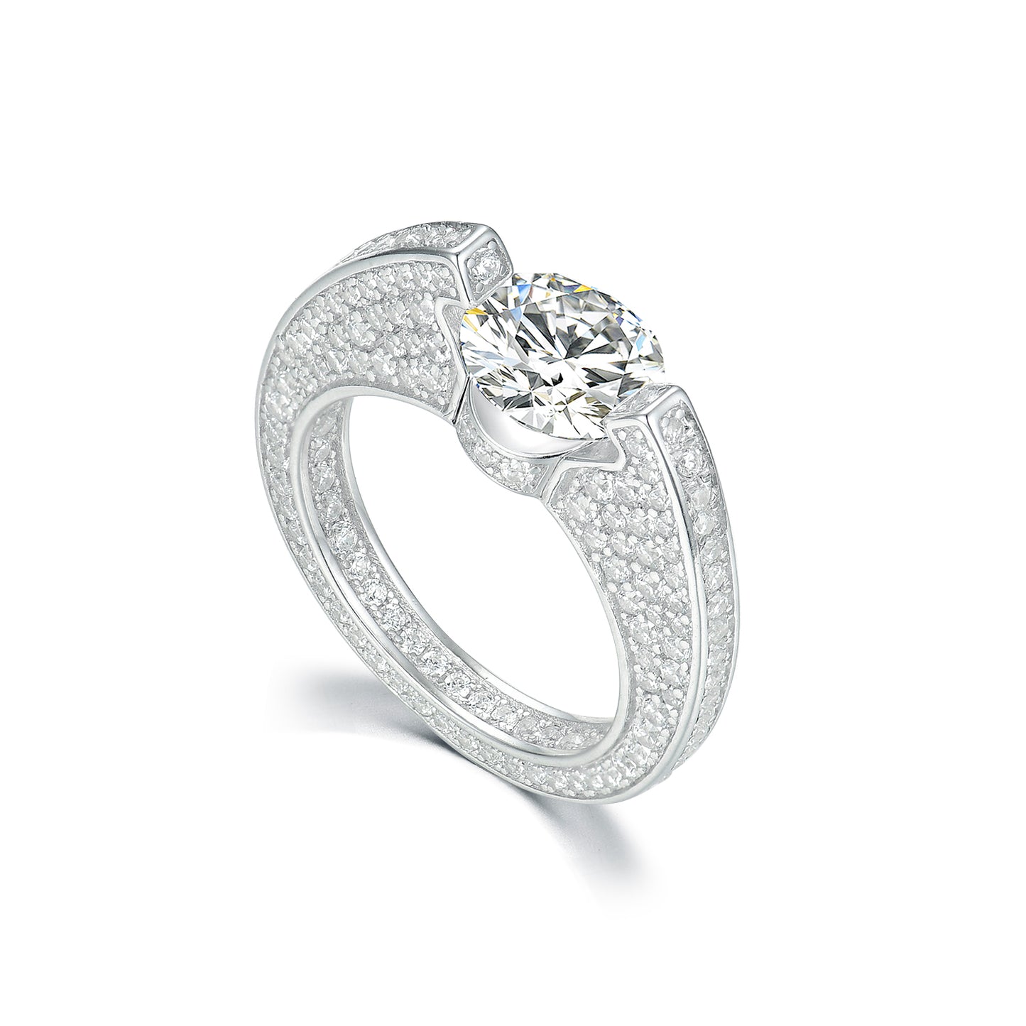 Radiant "C" Solitaire Ring – 2CT Simulated Diamond Pave Engagement Ring in S925 Sterling Silver