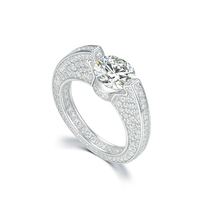 Radiant "C" Solitaire Ring – 2CT Simulated Diamond Pave Engagement Ring in S925 Sterling Silver