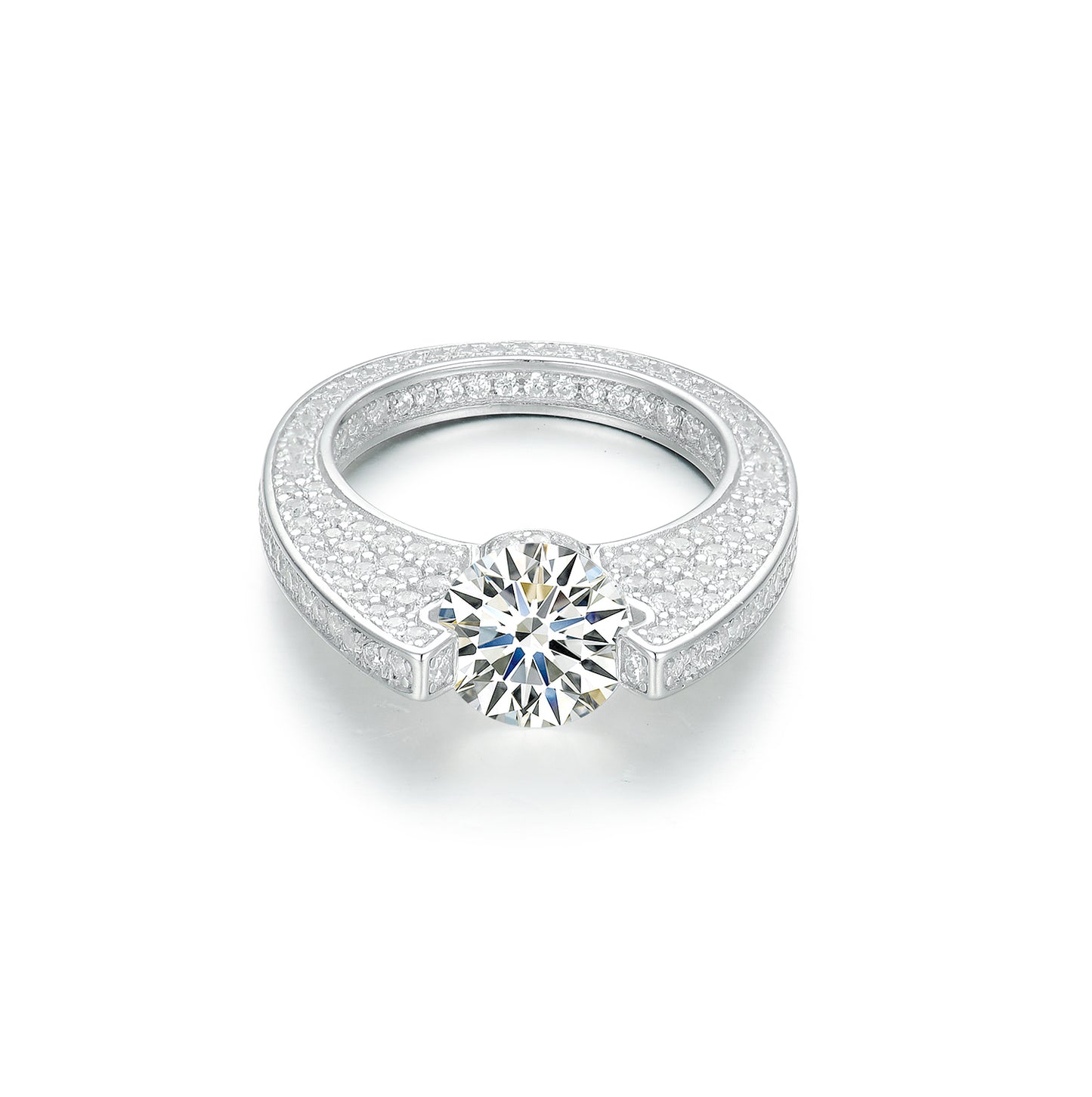 Radiant "C" Solitaire Ring – 2CT Simulated Diamond Pave Engagement Ring in S925 Sterling Silver