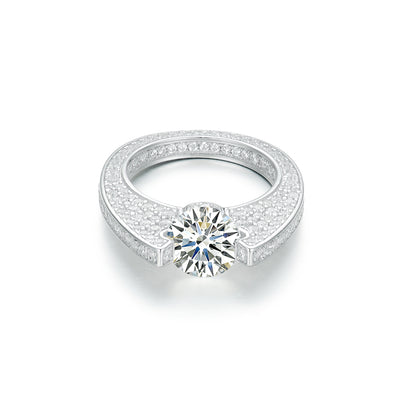 Radiant "C" Solitaire Ring – 2CT Simulated Diamond Pave Engagement Ring in S925 Sterling Silver