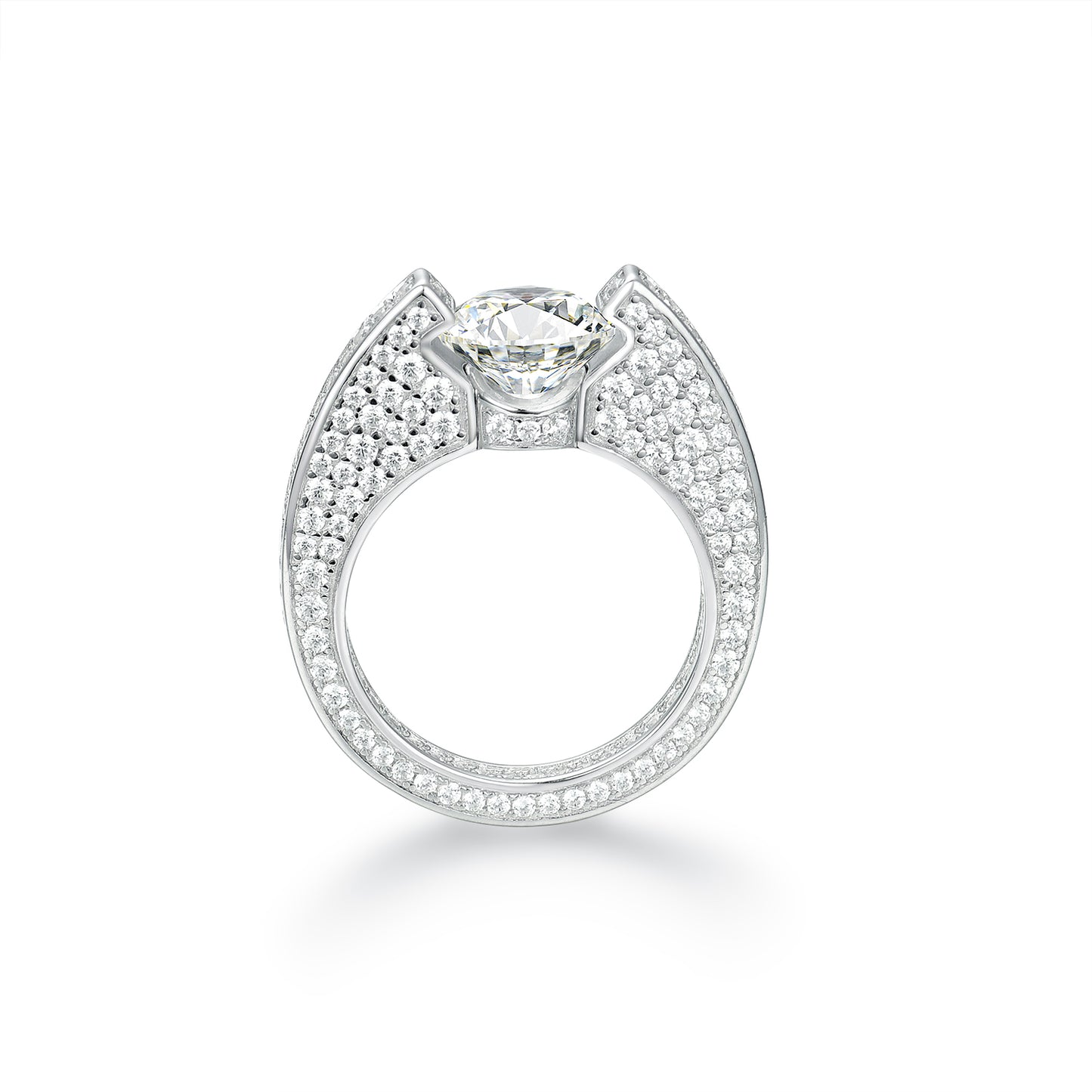 Radiant "C" Solitaire Ring – 2CT Simulated Diamond Pave Engagement Ring in S925 Sterling Silver