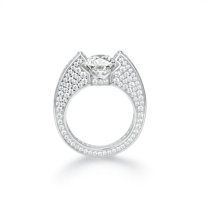 Radiant "C" Solitaire Ring – 2CT Simulated Diamond Pave Engagement Ring in S925 Sterling Silver