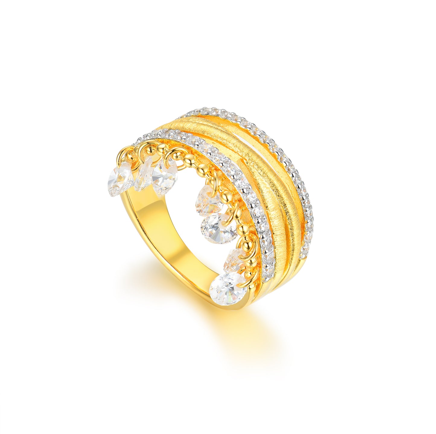 Vintage Multilayer Tassel Ring for Women, S925 Sterling Silver 18K Gold Plated, Pear Cut Simulated Diamond Statement Ring, Dainty Teardrop Charm Band