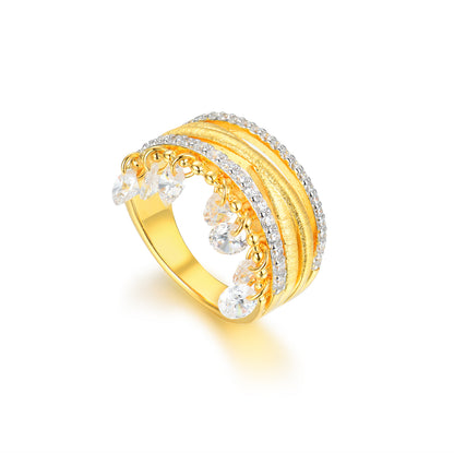Vintage Multilayer Tassel Ring for Women, S925 Sterling Silver 18K Gold Plated, Pear Cut Simulated Diamond Statement Ring, Dainty Teardrop Charm Band