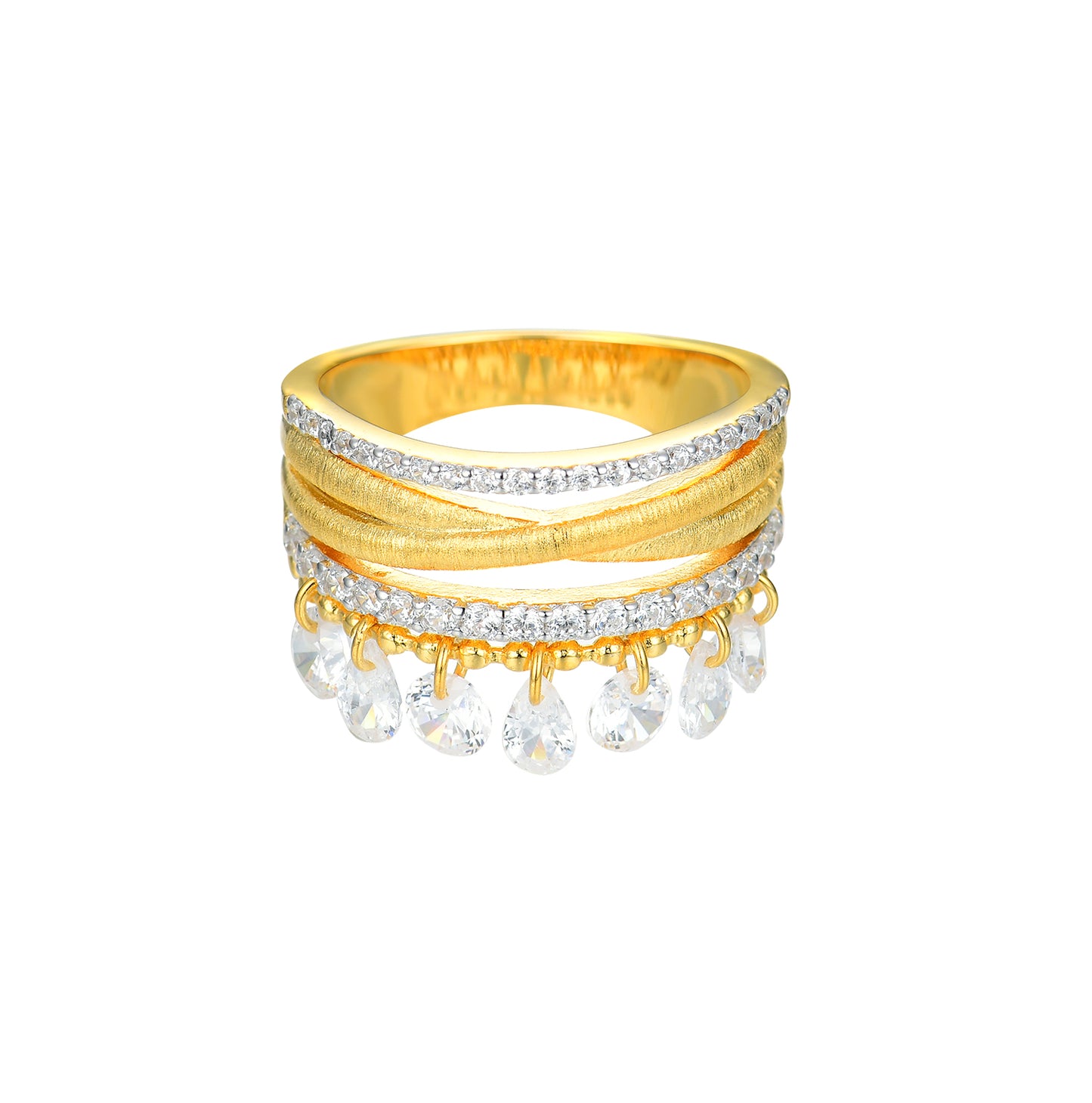 Vintage Multilayer Tassel Ring for Women, S925 Sterling Silver 18K Gold Plated, Pear Cut Simulated Diamond Statement Ring, Dainty Teardrop Charm Band