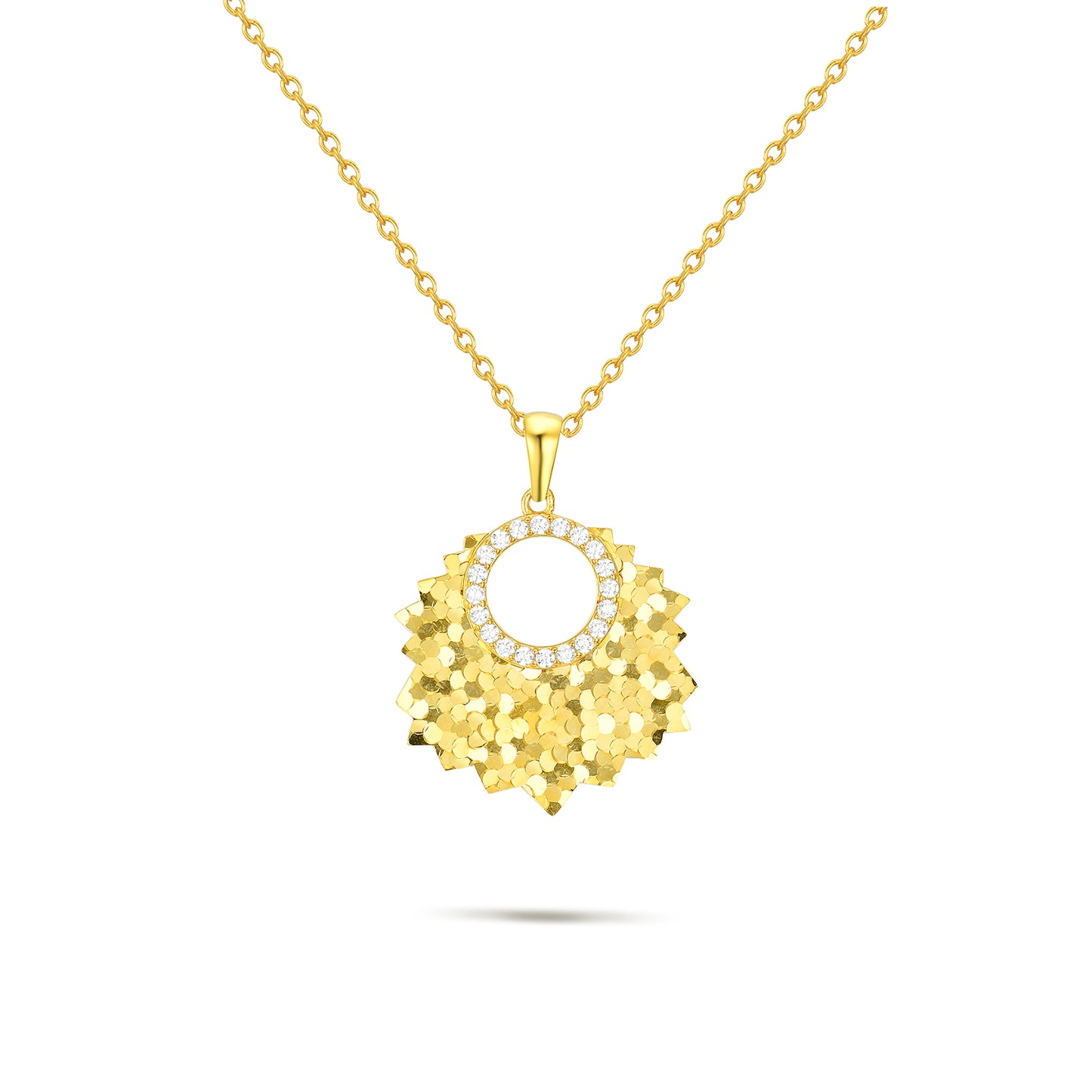 Radiant "Sunlit Petal" S925 Sterling Silver Necklace - 18K Gold Vermeil with Brilliant Simulated Diamonds