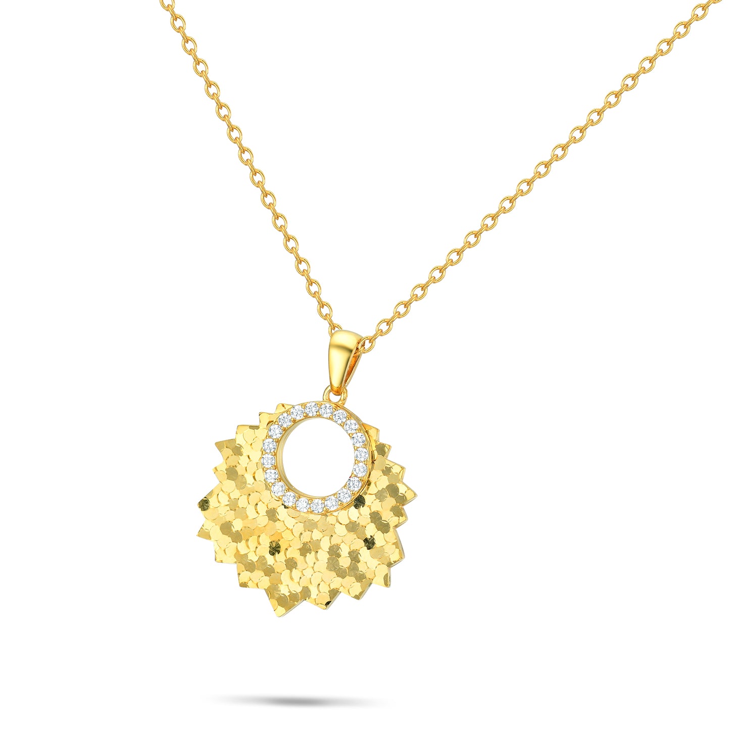 Radiant "Sunlit Petal" S925 Sterling Silver Necklace - 18K Gold Vermeil with Brilliant Simulated Diamonds