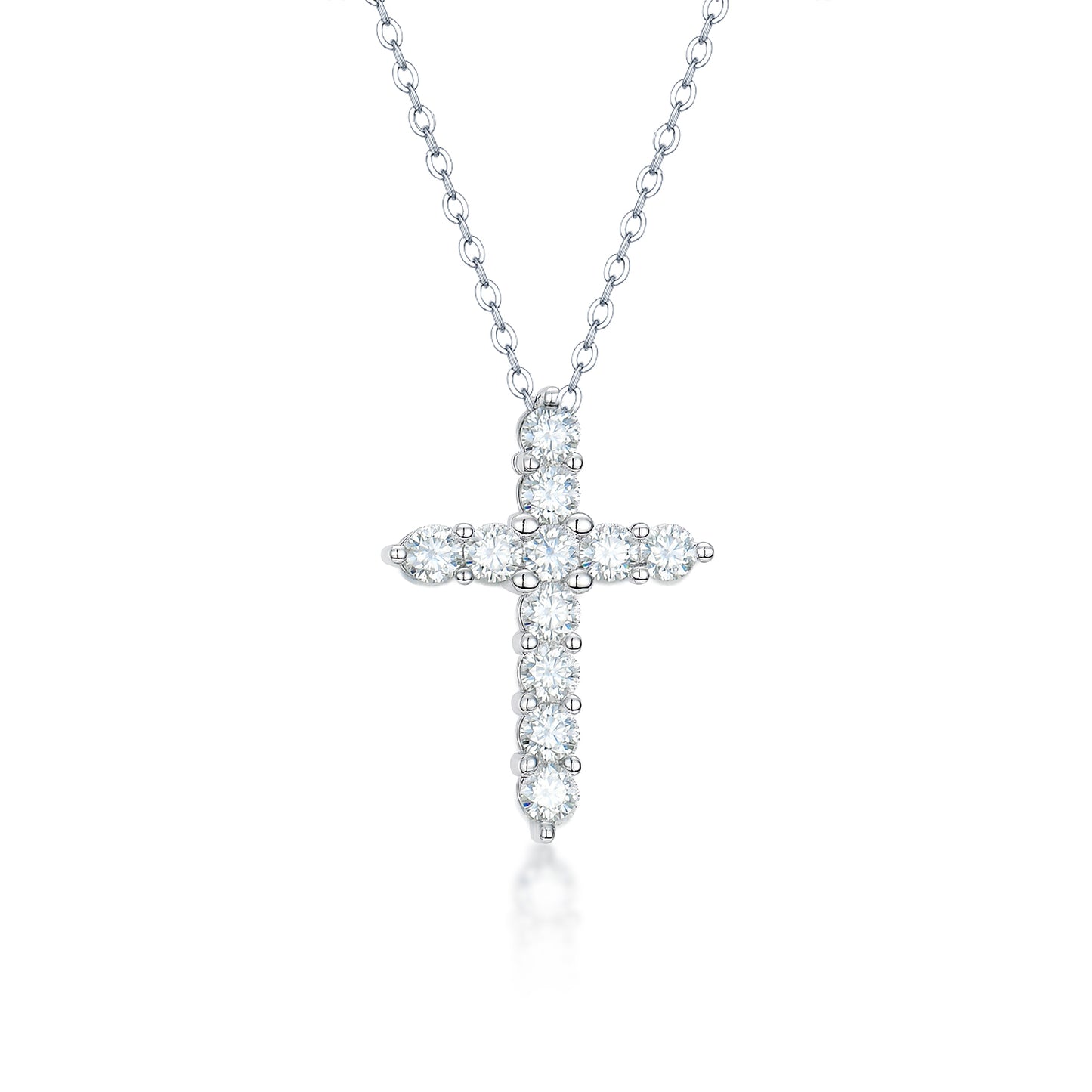 1.1ctw Round Cut Moissanite Cross Pendant Necklace in S925 Sterling Silver - Lab Created Diamond Simulant Classic Faith Jewelry for Women