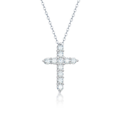 1.1ctw Round Cut Moissanite Cross Pendant Necklace in S925 Sterling Silver - Lab Created Diamond Simulant Classic Faith Jewelry for Women
