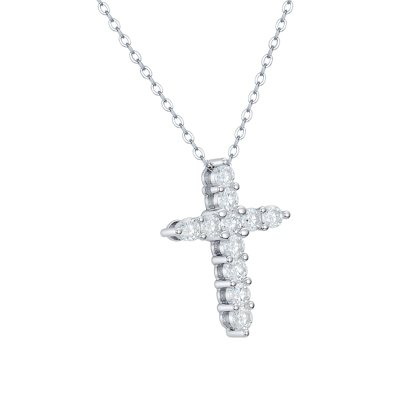1.1ctw Round Cut Moissanite Cross Pendant Necklace in S925 Sterling Silver - Lab Created Diamond Simulant Classic Faith Jewelry for Women
