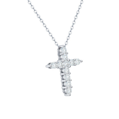1.1ctw Round Cut Moissanite Cross Pendant Necklace in S925 Sterling Silver - Lab Created Diamond Simulant Classic Faith Jewelry for Women