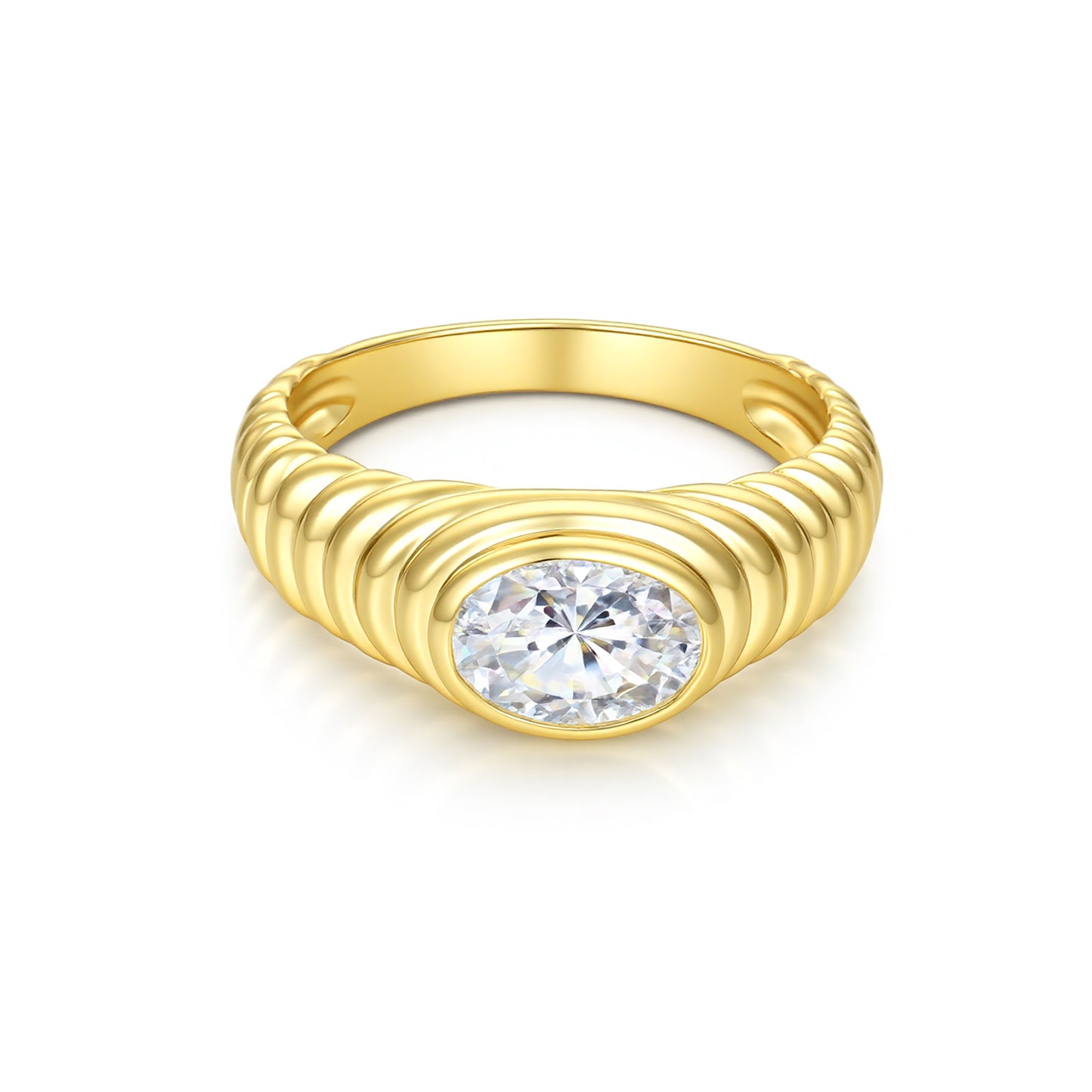 Vintage Italian Radiator Ring - 1.5CT Oval Moissanite Signet Ring, 18K Gold over Sterling Silver