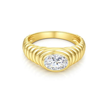 Vintage Italian Radiator Ring - 1.5CT Oval Moissanite Signet Ring, 18K Gold over Sterling Silver