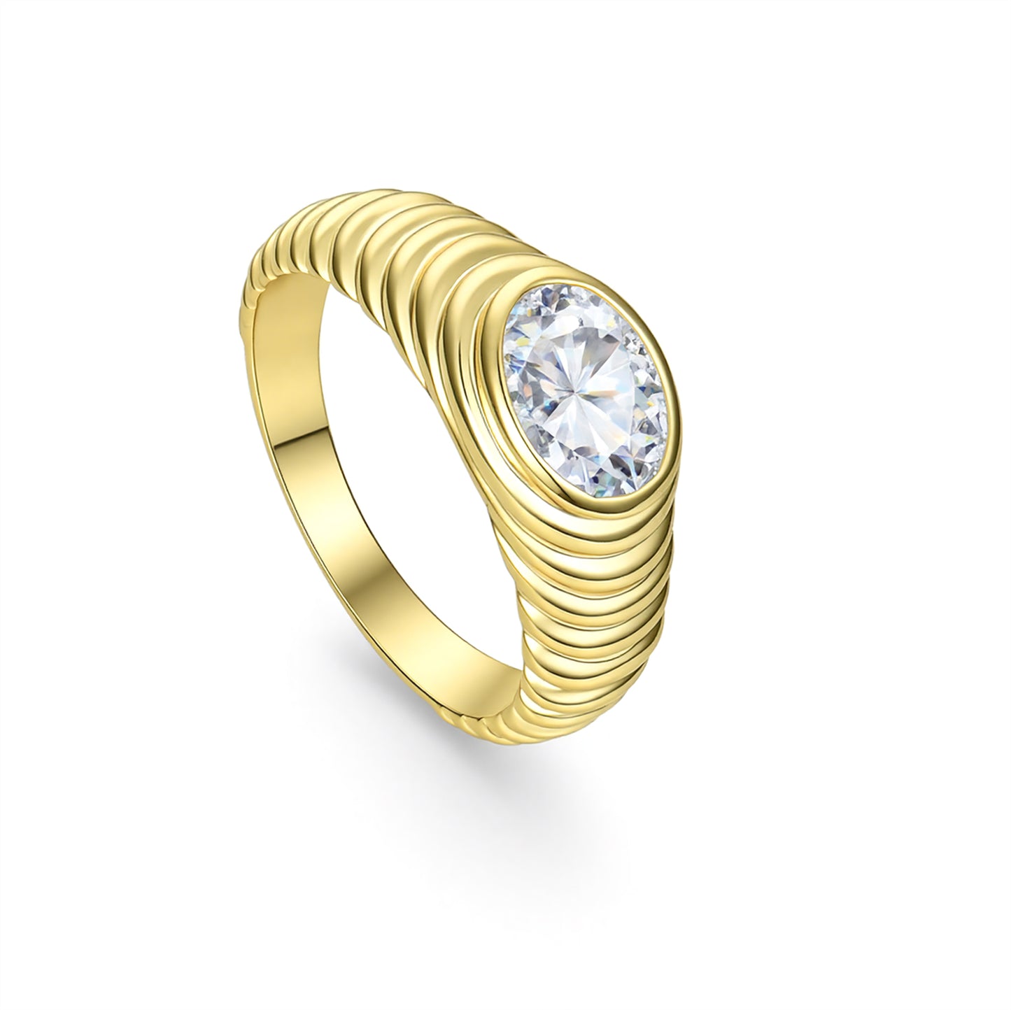 Vintage Italian Radiator Ring - 1.5CT Oval Moissanite Signet Ring, 18K Gold over Sterling Silver