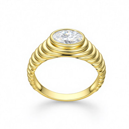 Vintage Italian Radiator Ring - 1.5CT Oval Moissanite Signet Ring, 18K Gold over Sterling Silver