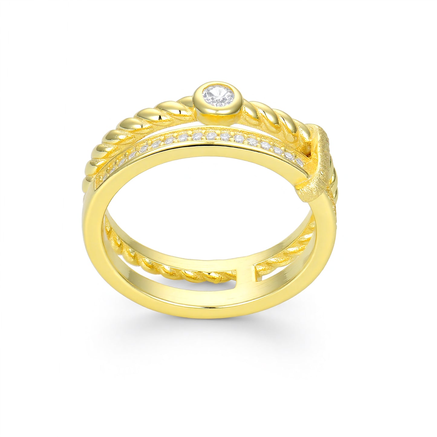Dainty Moissanite Interlocking Rings in S925 Sterling Silver, Elegant Pavé & Twisted Rope Wedding Band, Gift for Her