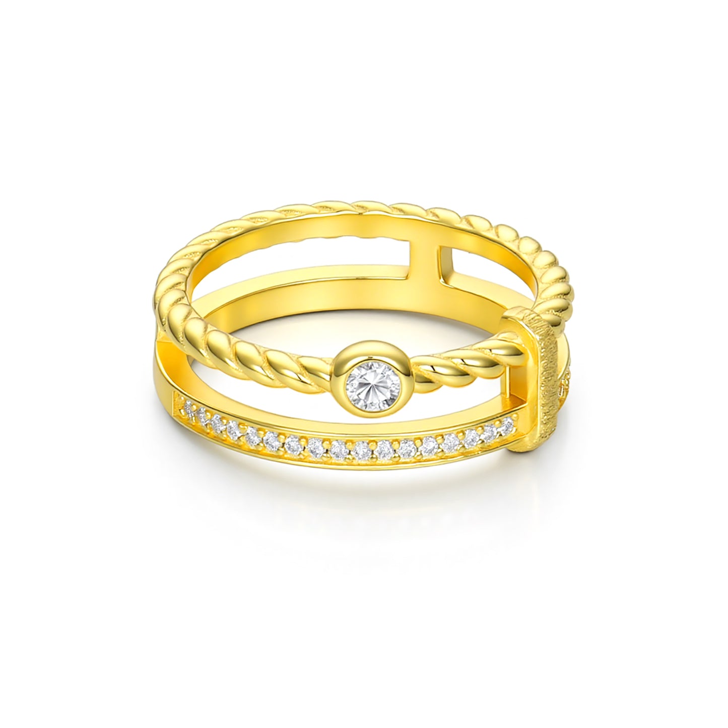 Dainty Moissanite Interlocking Rings in S925 Sterling Silver, Elegant Pavé & Twisted Rope Wedding Band, Gift for Her