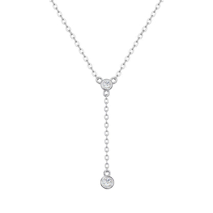 Moissanite Y-Necklace in 925 Sterling Silver, Round Cut Lab Moissanite  Drop Pendant, Minimalist Bridal Jewelry