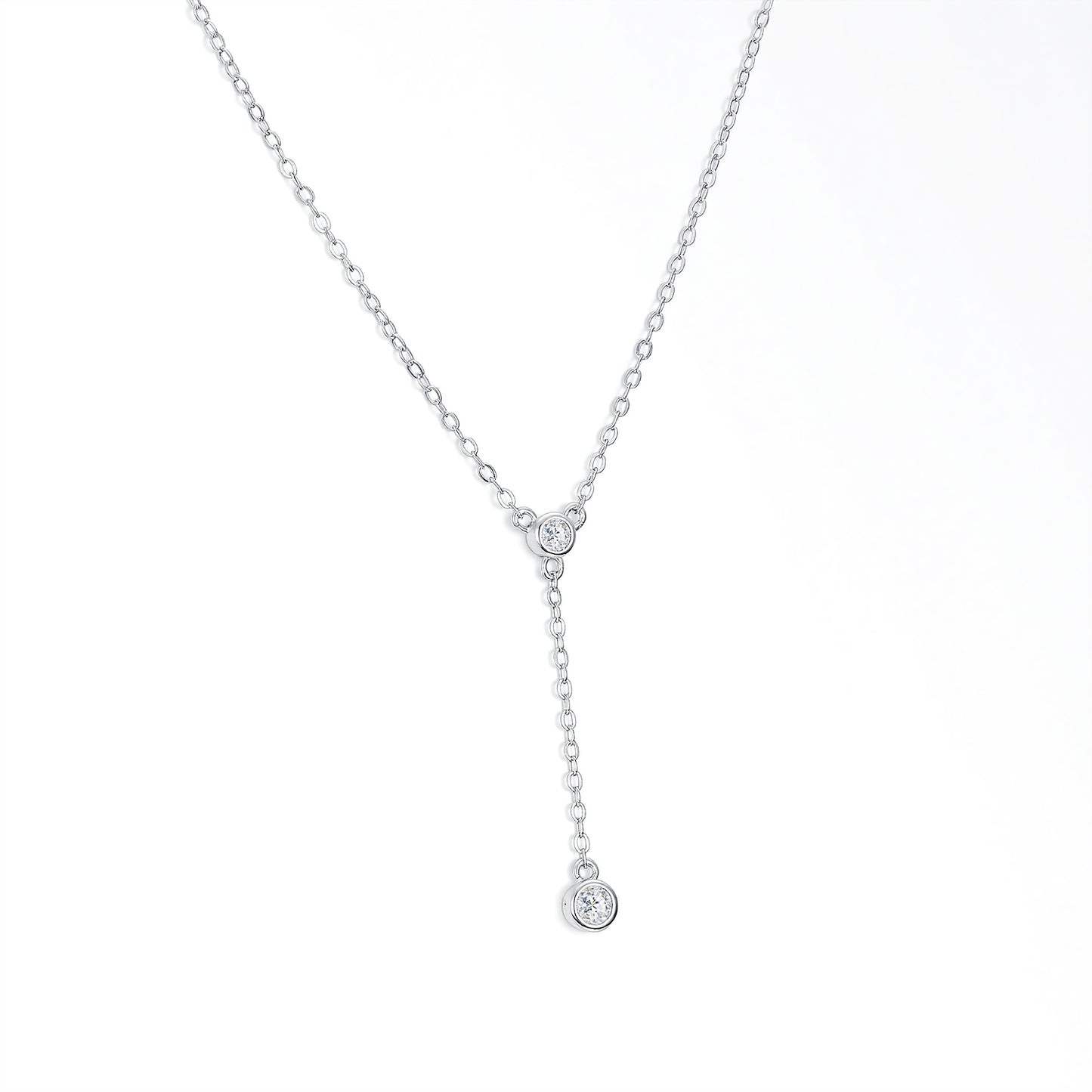 Moissanite Y-Necklace in 925 Sterling Silver, Round Cut Lab Moissanite  Drop Pendant, Minimalist Bridal Jewelry