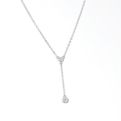 Moissanite Y-Necklace in 925 Sterling Silver, Round Cut Lab Moissanite  Drop Pendant, Minimalist Bridal Jewelry