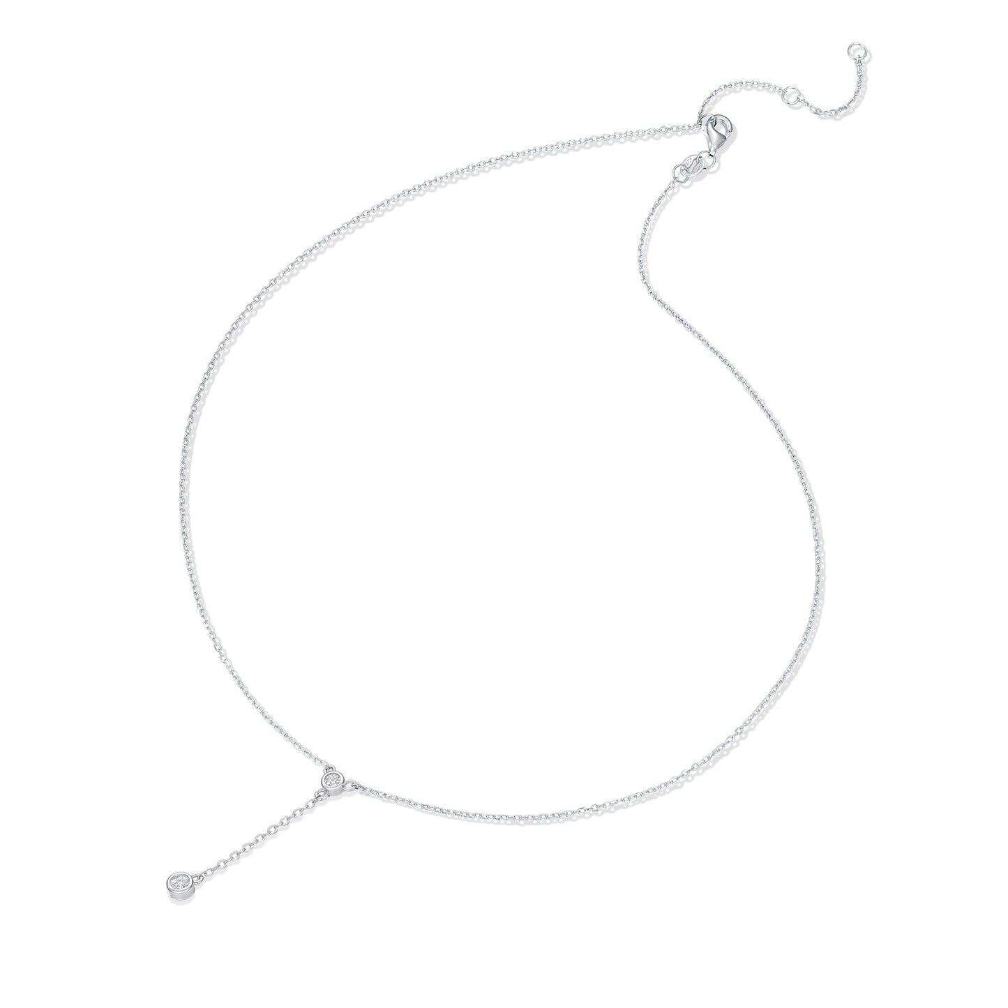 Moissanite Y-Necklace in 925 Sterling Silver, Round Cut Lab Moissanite  Drop Pendant, Minimalist Bridal Jewelry