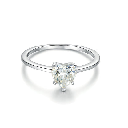 D Color VVS1 Heart-Shaped Moissanite Solitaire Ring | Handcrafted S925 Silver