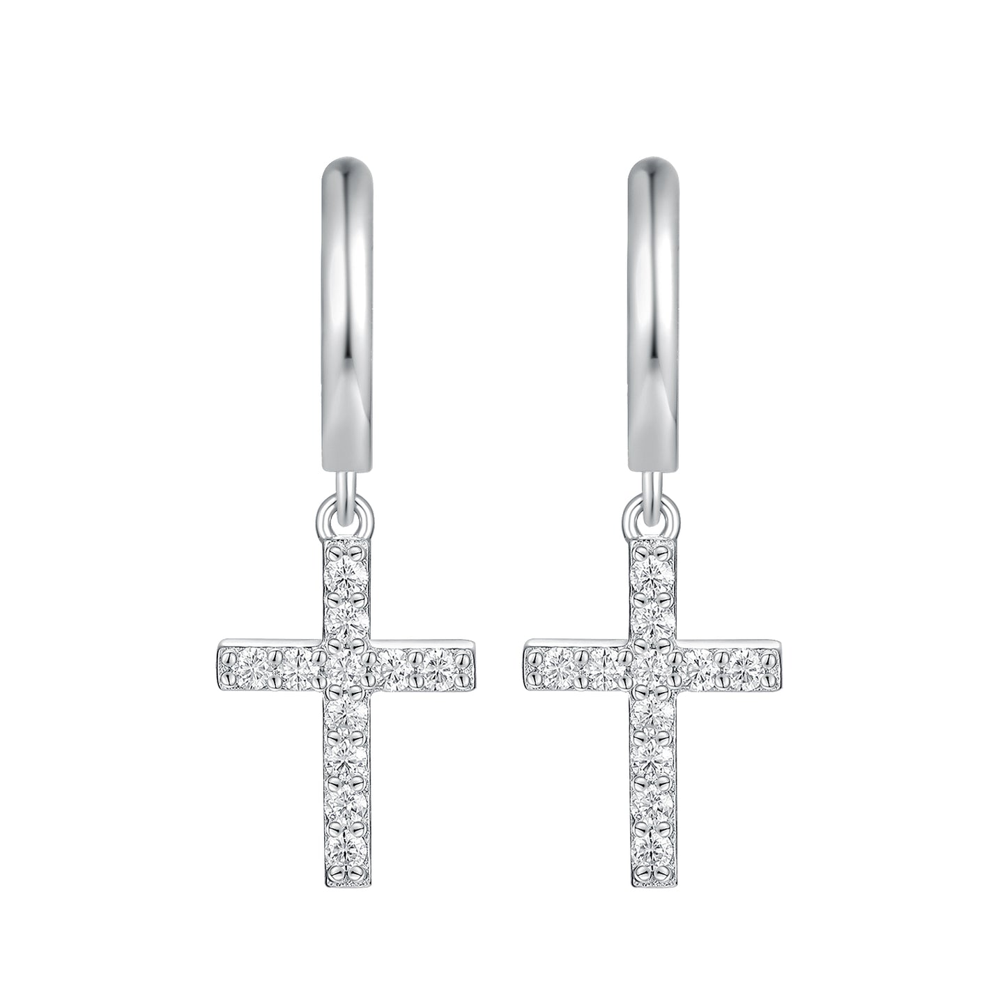 Eternal Light Dangle Cross Hoops - D Color VVS1 Moissanite in Sterling Silver