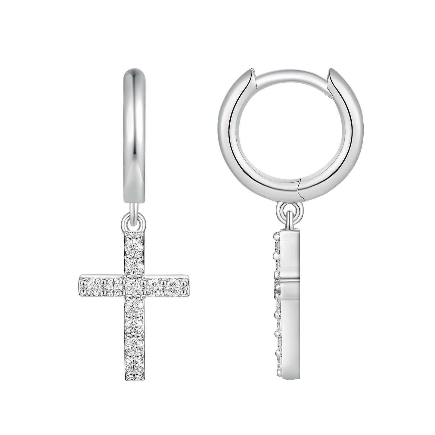 Eternal Light Dangle Cross Hoops - D Color VVS1 Moissanite in Sterling Silver