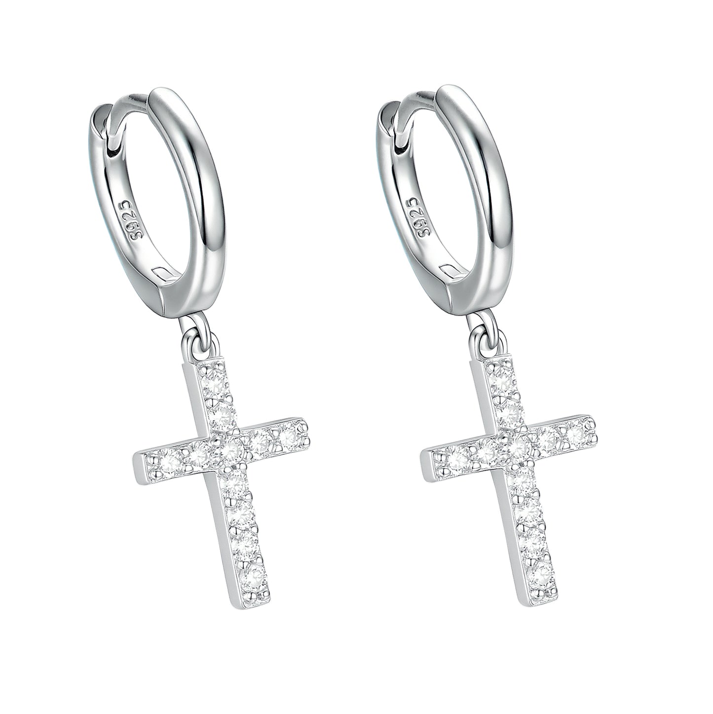 Eternal Light Dangle Cross Hoops - D Color VVS1 Moissanite in Sterling Silver
