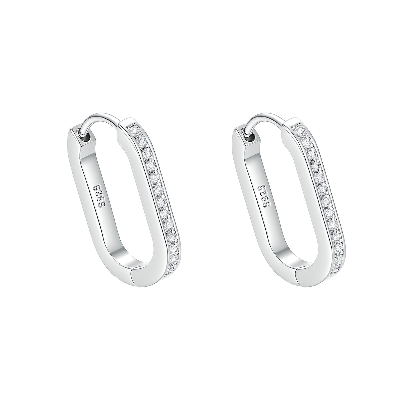 S925 Sterling Silver Moissanite Elongated U-Hoop Earrings | Minimalist Chic