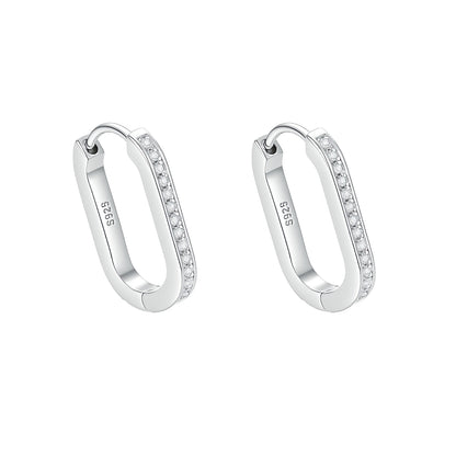 S925 Sterling Silver Moissanite Elongated U-Hoop Earrings | Minimalist Chic
