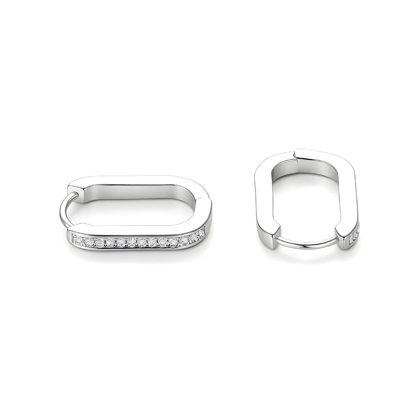 S925 Sterling Silver Moissanite Elongated U-Hoop Earrings | Minimalist Chic