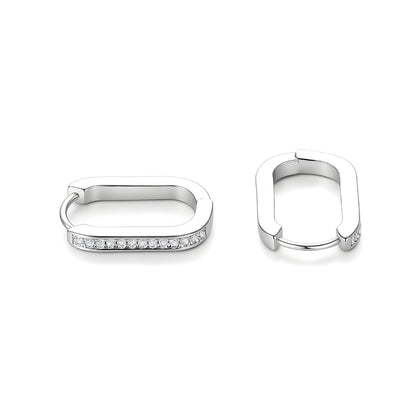 S925 Sterling Silver Moissanite Elongated U-Hoop Earrings | Minimalist Chic