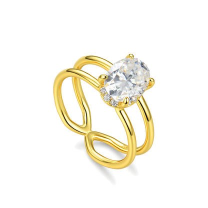 "The Ocean Ripple" Oval Moissanite Ring | 14K Gold Plated S925 Silver Split Shank Statement Ring