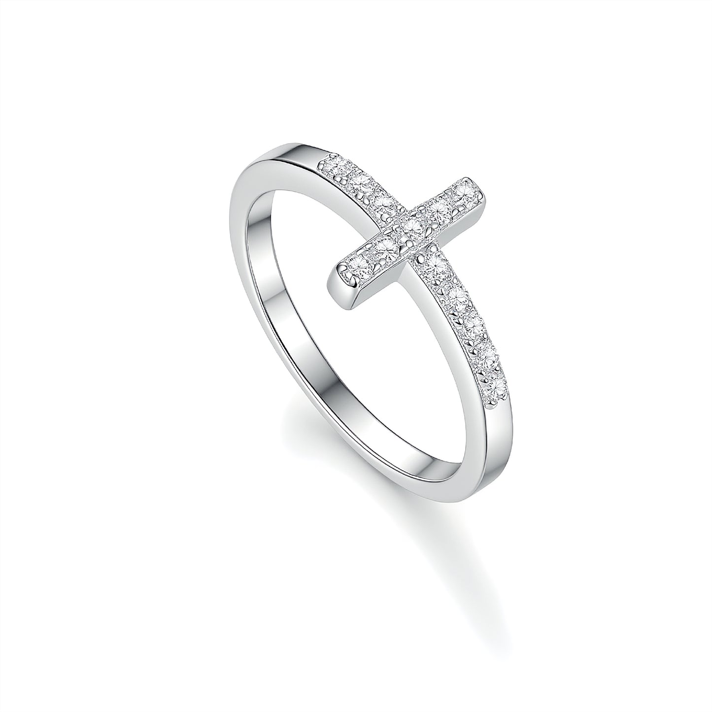 "The Eternal Light" - S925 Sterling Silver Sideways Cross Ring with Brilliant Moissanite