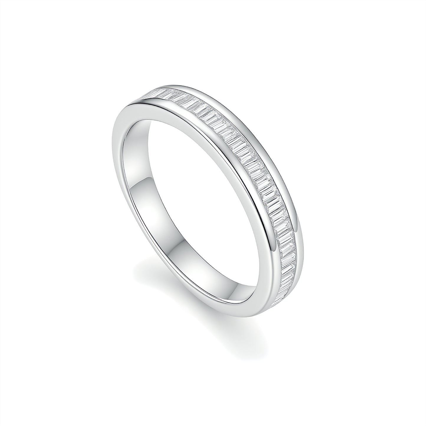 Linear Rhythm Half-Eternity Ring - Step-Cut Moissanite & Recycled Silver