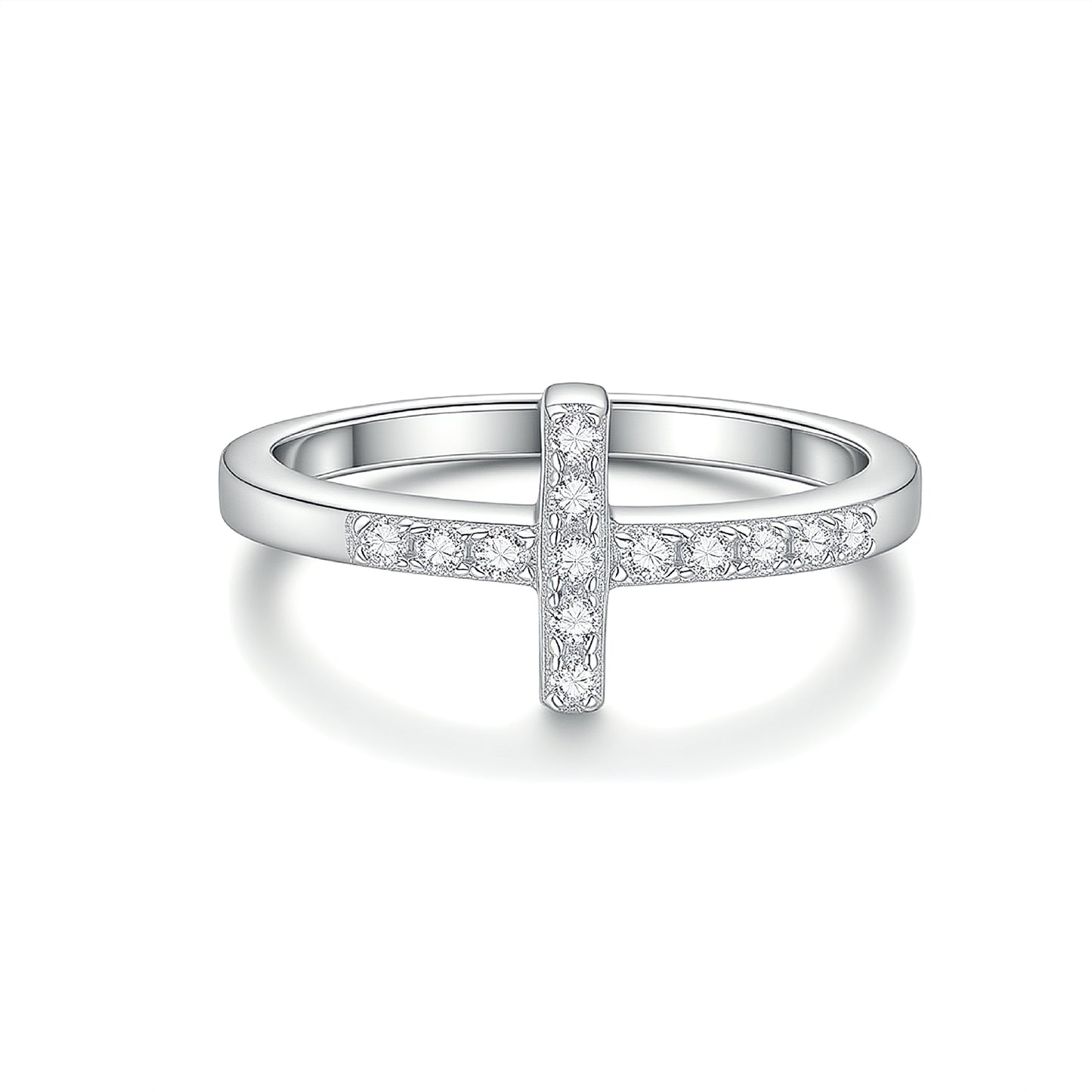 "The Eternal Light" - S925 Sterling Silver Sideways Cross Ring with Brilliant Moissanite