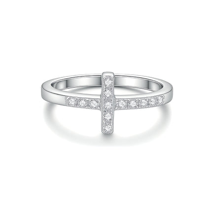 "The Eternal Light" - S925 Sterling Silver Sideways Cross Ring with Brilliant Moissanite