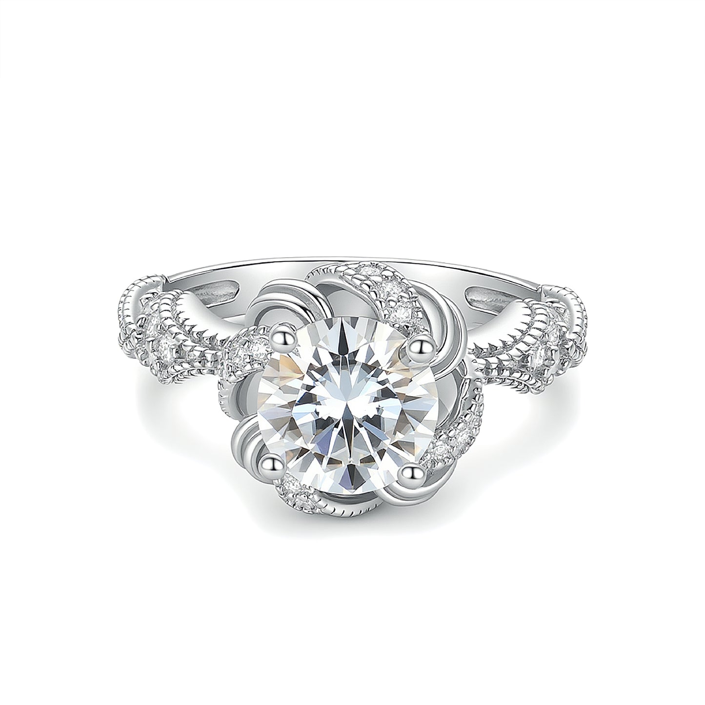 The "Eternal Flora" Moissanite Ring - Hand-Carved S925 Silver Vintage Band