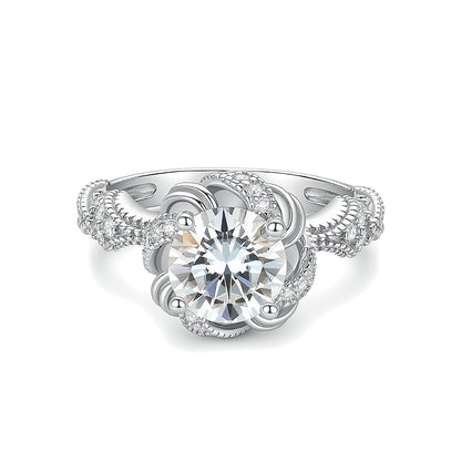The "Eternal Flora" Moissanite Ring - Hand-Carved S925 Silver Vintage Band