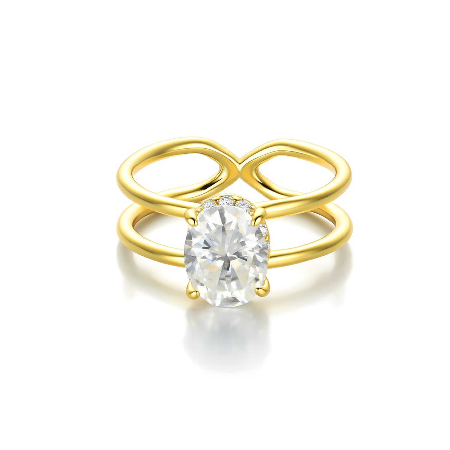 "The Ocean Ripple" Oval Moissanite Ring | 14K Gold Plated S925 Silver Split Shank Statement Ring