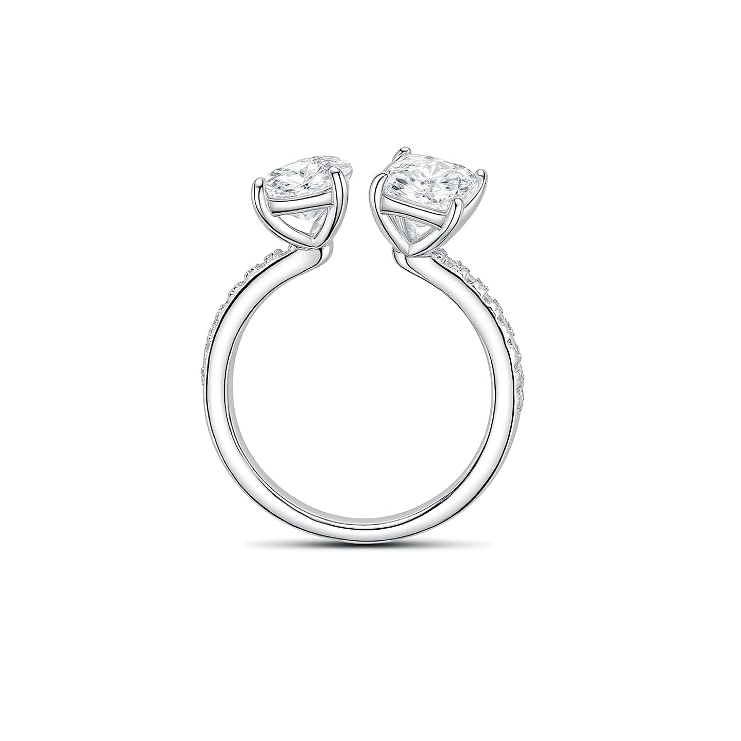 Toi et Moi Moissanite Ring - Pear & Emerald Cut Duo - S925 Sterling Silver Statement Band
